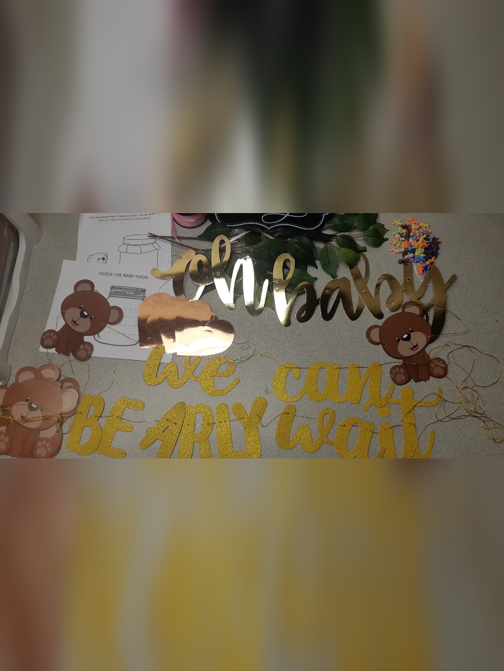 Gold "Oh Baby" & "We Can't Beary Wait" Baby Shower Banner Set